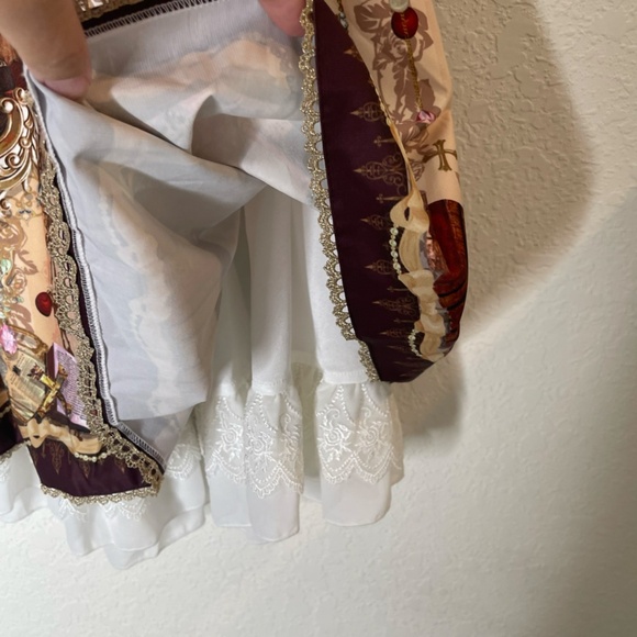 Lolitimes Fairytale Print Whimsigoth Skirt Size Small Multicolor Bow Lace Lined - Picture 5 of 13